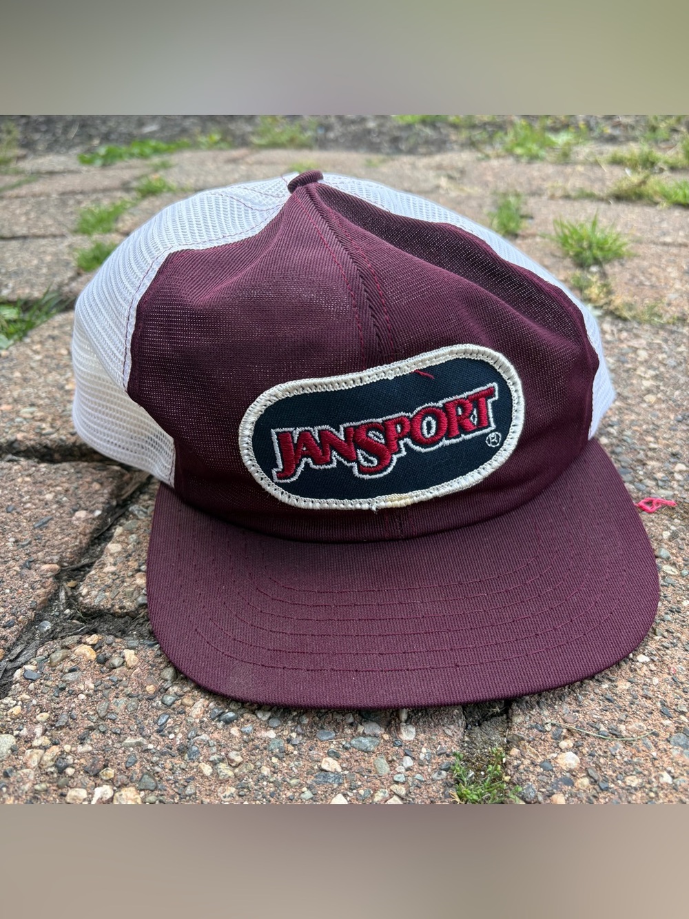 Vintage 80s Jansport SnapBack Trucker Hat Cap Mesh USA Gorpcore Outdoors Rare